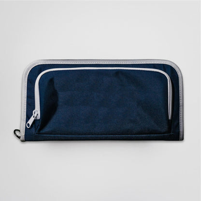 Navy golf bag organizer pouch by Jolly Golf. Golf bag personalization and custom embroidery on front.