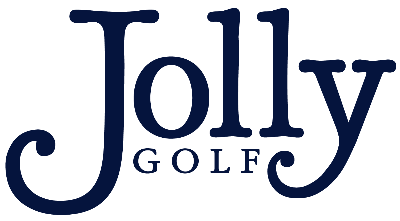 Navy blue 'Jolly Golf' logo on a white background