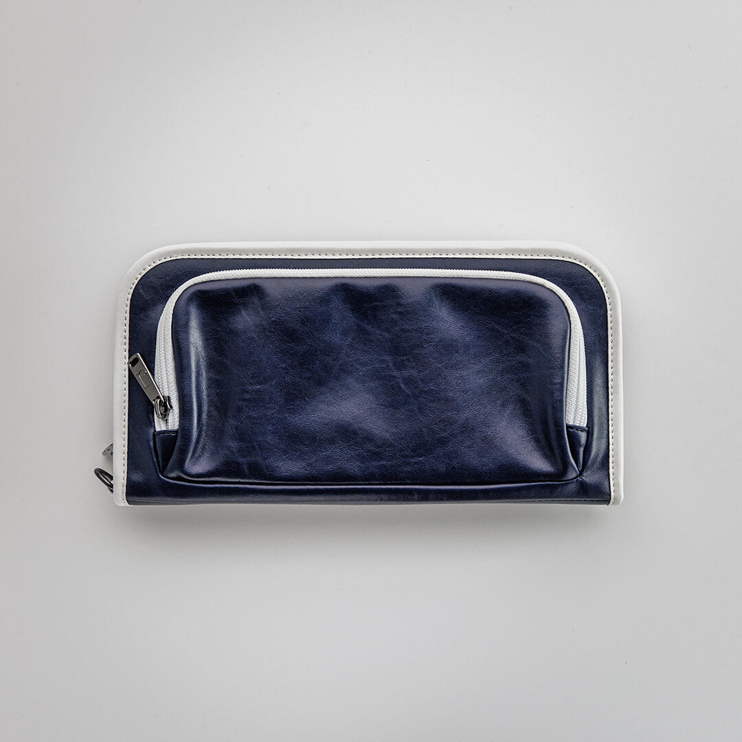 The Purist Vintage golf bag organizer pouch by Jolly Golf in navy blue synthetic leather.